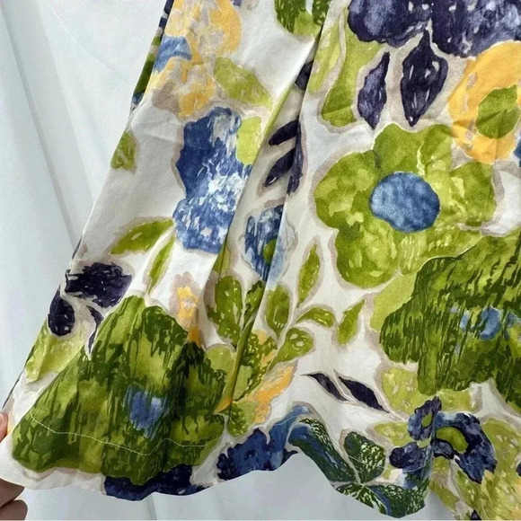 Talbots Woman’s Floral Pleated Skirt 12P Blue White Yellow Lined Side Zip Close - Picture 3 of 10